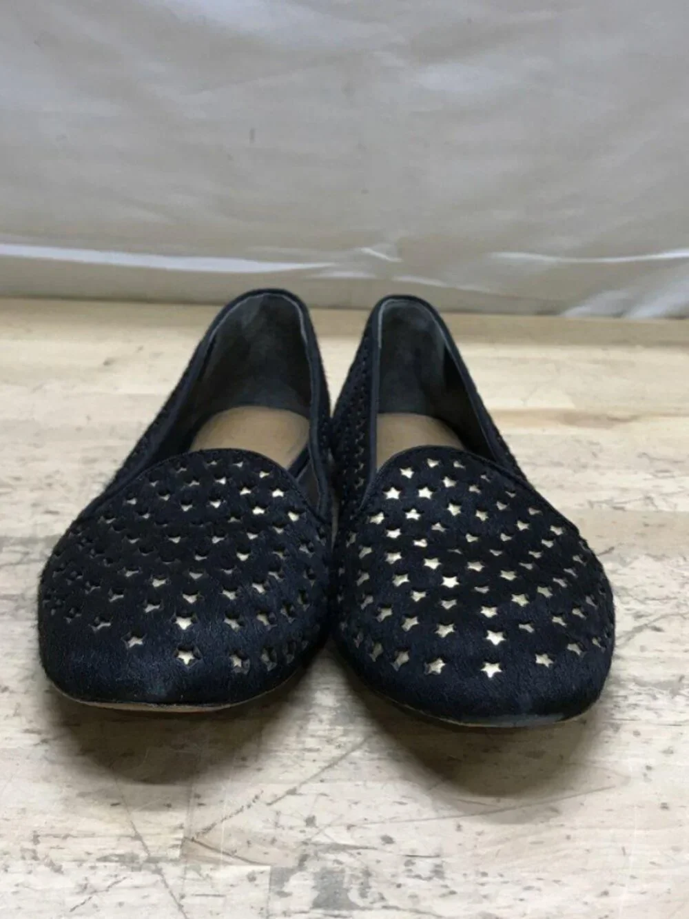 Tory Burch Star Calf Hair Smoking Slipper Loafers Black Gold 8.5M